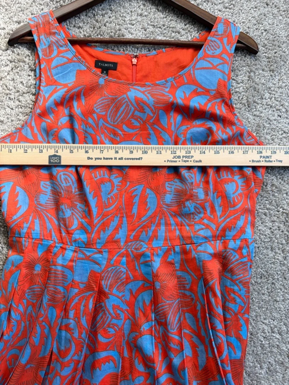 Talbots Orange Blue Floral Sleeveless Cotton Fit & Flare Dress Knee Length SZ 12 - Picture 10 of 14